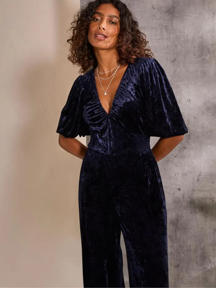 Fat Face Jumpsuits and Playsuits Greta Blue Velvet Jumpsuit 8211 Women