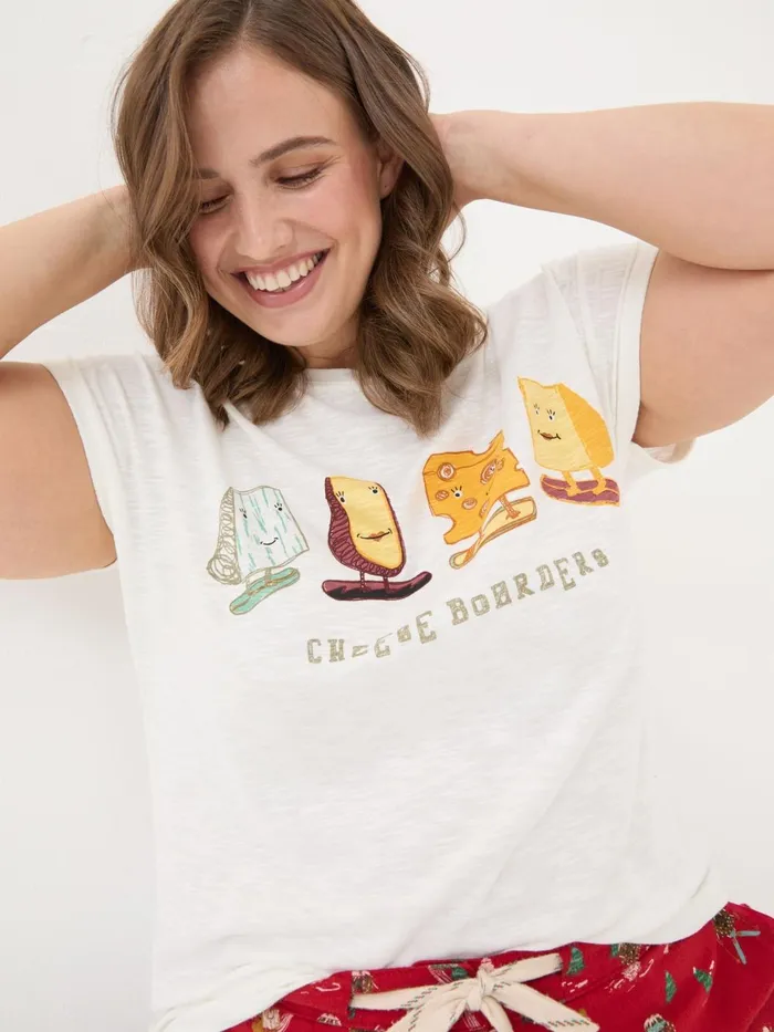 Fat Face Pyjamas and Nightwear Ivory Cheese Graphic TShirt 8211 Women