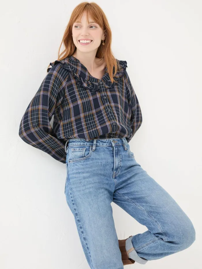 Fat Face Shirts and Blouses Navy 100 Cotton Nina Ruffle Blouse 8211 Women