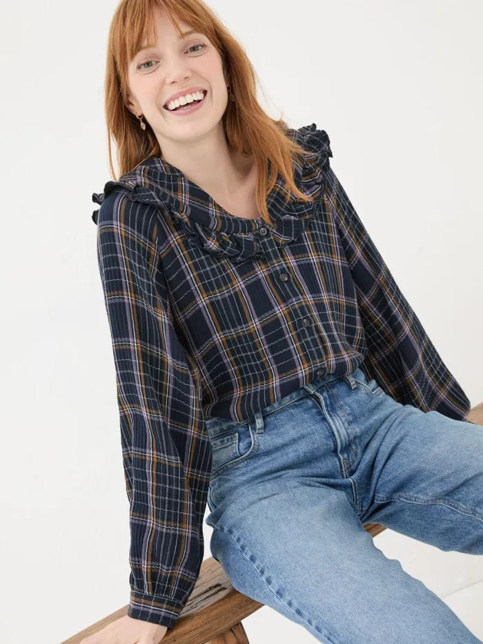 Fat Face Shirts and Blouses Navy 100 Cotton Nina Ruffle Blouse 8211 Women Fat Face Shirts and Blouses Navy 100 Cotton Nina Ruffle Blouse 8211 Women