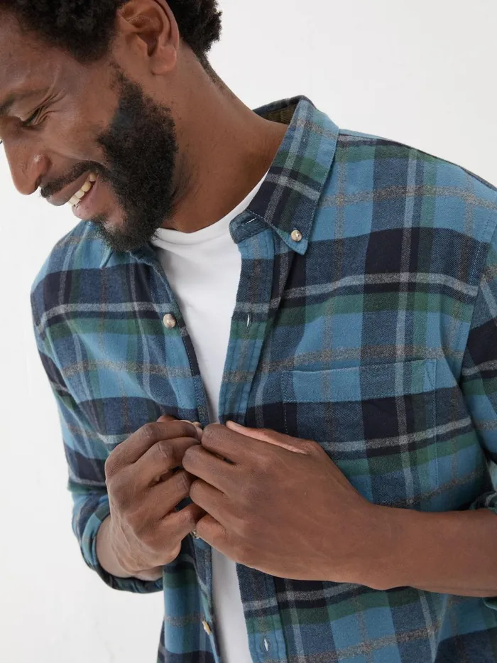Fat Face Shirts Teal Blue Long Sleeve Selby Check 100 Cotton Shirt 8211 Men