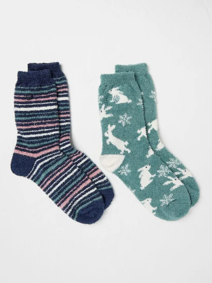 Fat Face Socks and Tights Green Cosy Bunny Socks 2 Pack 8211 Women