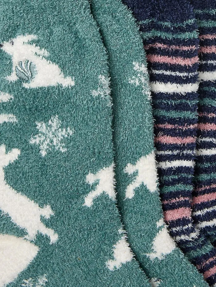 Fat Face Socks and Tights Green Cosy Bunny Socks 2 Pack 8211 Women