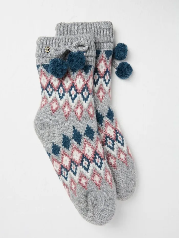 Fat Face Socks and Tights Grey Fairisle Pattern Bedsocks 8211 Women