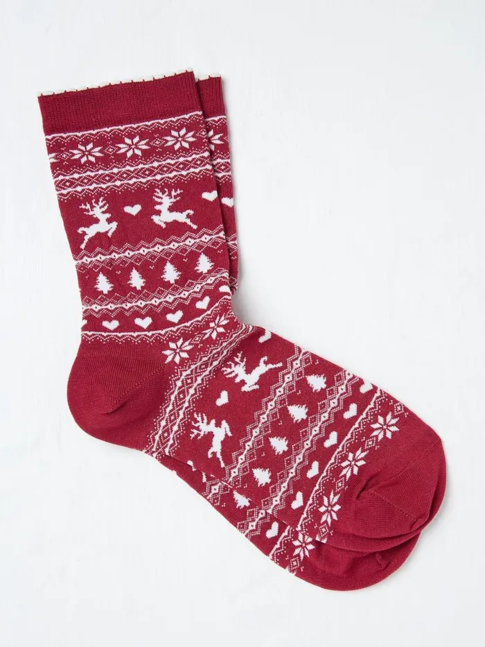 Fat Face Socks and Tights Red Reindeer Fairisle Pattern Socks 1 Pack 8211 Women