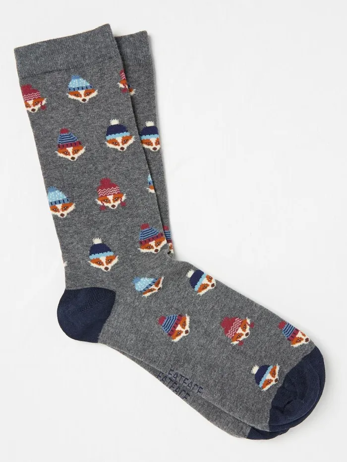 Fat Face Socks Grey Foxes In Hats Socks 1 Pack 8211 Men