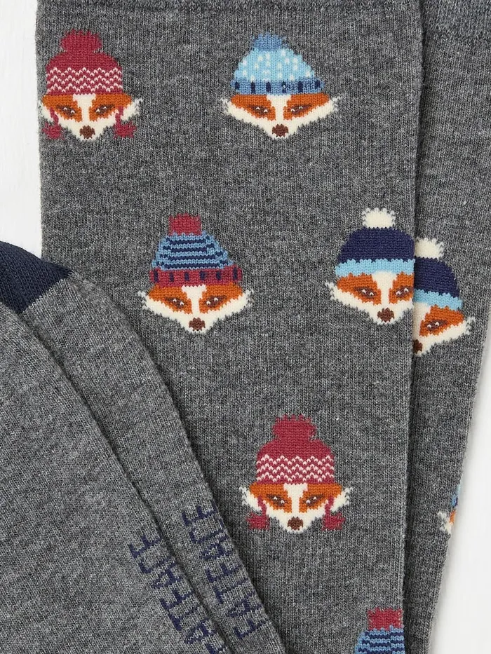 Fat Face Socks Grey Foxes In Hats Socks 1 Pack 8211 Men