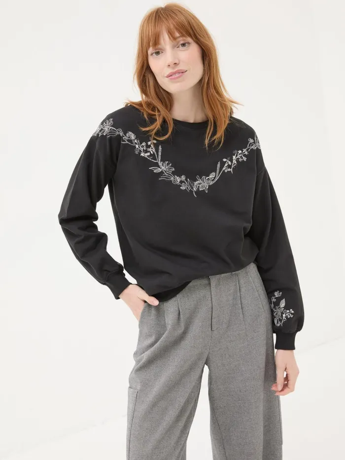 Fat Face Sweatshirts and Hoodies Black Embroidered Crew Sweat Top 8211 Women