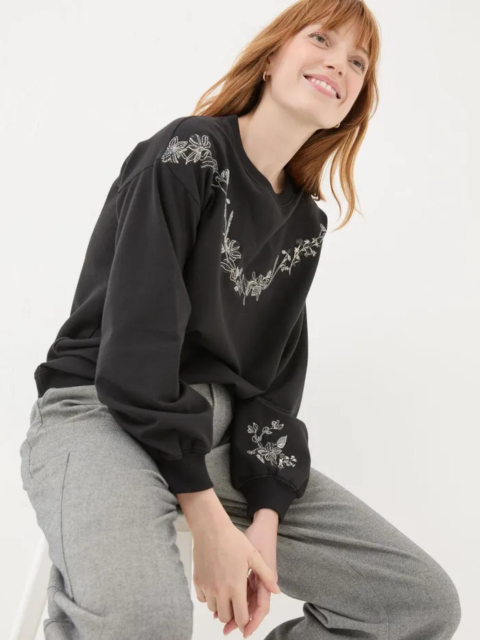 Fat Face Sweatshirts and Hoodies Black Embroidered Crew Sweat Top 8211 Women Fat Face Sweatshirts and Hoodies Black Embroidered Crew Sweat Top 8211 Women