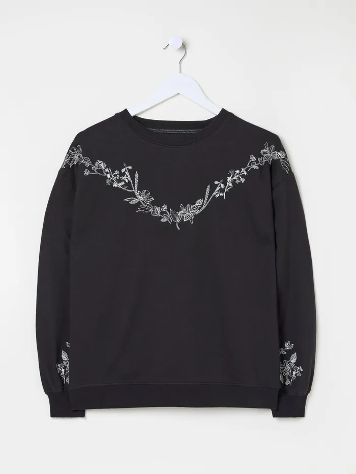 Fat Face Sweatshirts and Hoodies Black Embroidered Crew Sweat Top 8211 Women Fat Face Sweatshirts and Hoodies Black Embroidered Crew Sweat Top 8211 Women