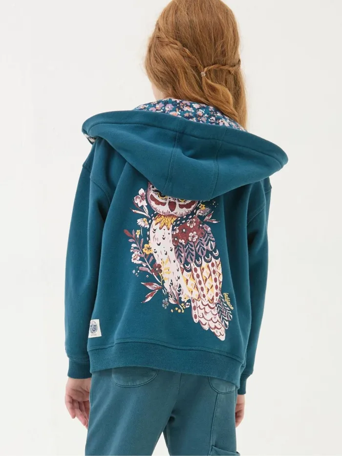 Fat Face Sweatshirts and Hoodies Dark Teal Blue Owl Zip Through Hoodie 8211 Kids