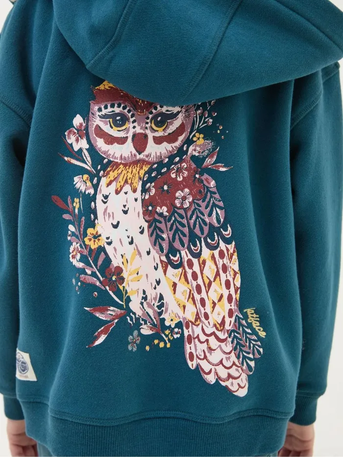 Fat Face Sweatshirts and Hoodies Dark Teal Blue Owl Zip Through Hoodie 8211 Kids