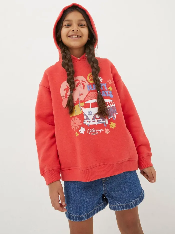 Fat Face Sweatshirts and Hoodies Textured Stripe Red Popover Hoodie 8211 Kids