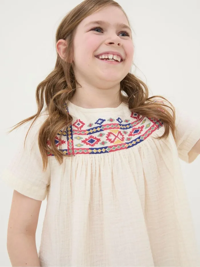 Fat Face Tops and TShirts Cream Aztec Embroidered Top 8211 Kids