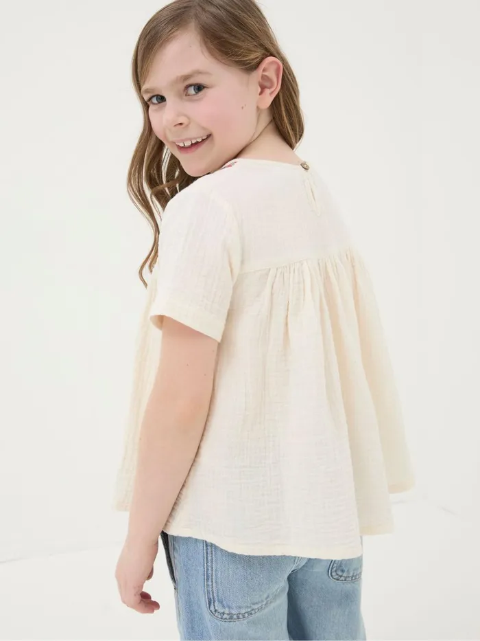 Fat Face Tops and TShirts Cream Aztec Embroidered Top 8211 Kids