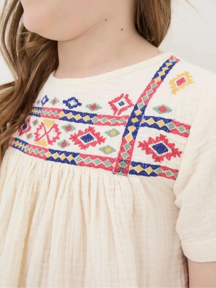 Fat Face Tops and TShirts Cream Aztec Embroidered Top 8211 Kids