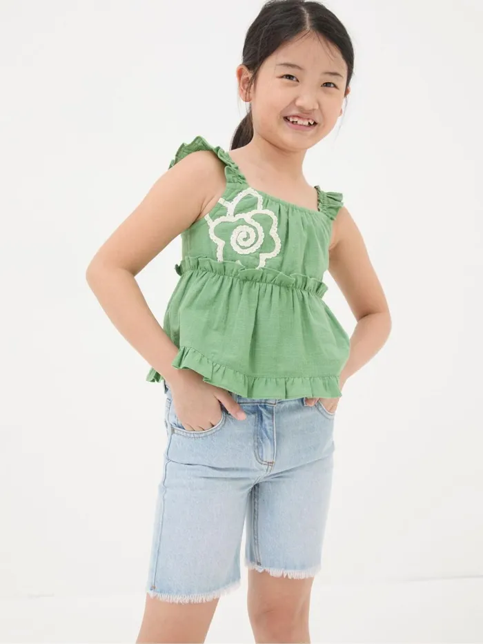 Fat Face Tops and TShirts Green Floral Embroidered Cami Top 8211 Kids