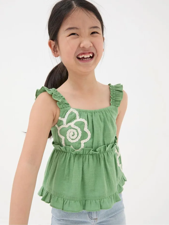Fat Face Tops and TShirts Green Floral Embroidered Cami Top 8211 Kids