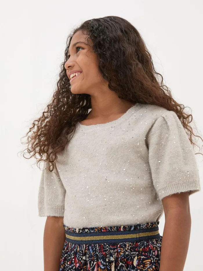 Fat Face Tops and TShirts Oatmeal Sequin Knitted Top 8211 Kids