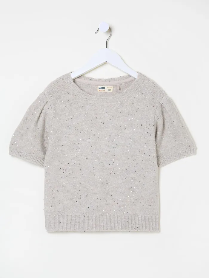 Fat Face Tops and TShirts Oatmeal Sequin Knitted Top 8211 Kids Fat Face Tops and TShirts Oatmeal Sequin Knitted Top 8211 Kids