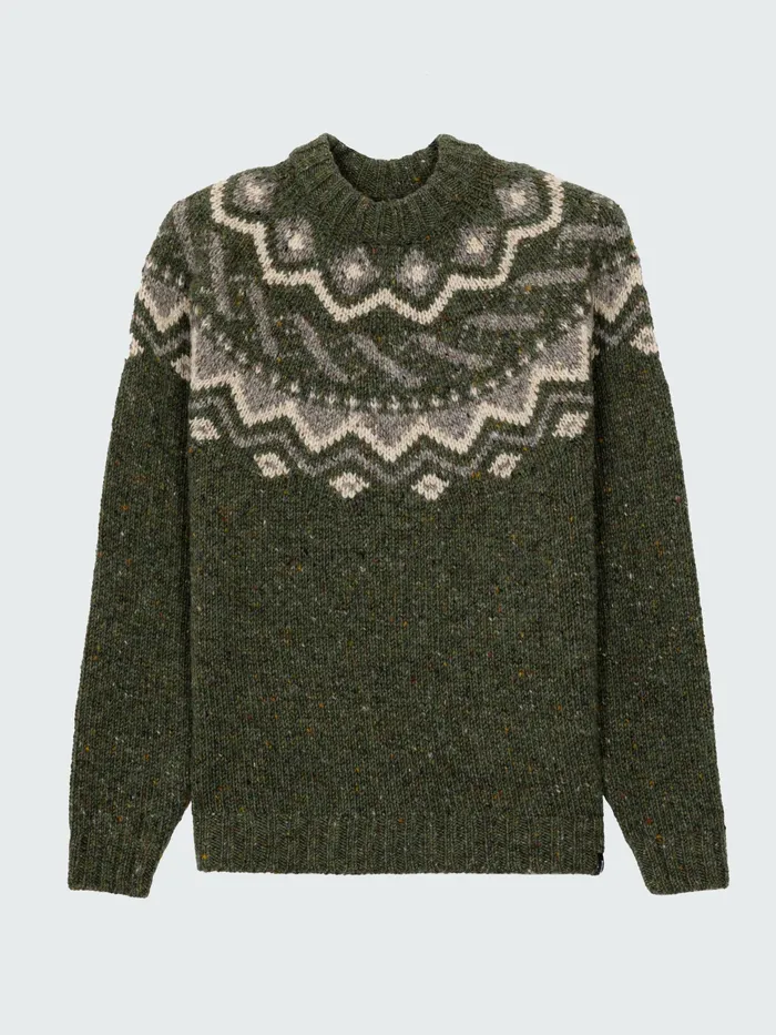 Finisterre Knitwear Men Cormoran Fair Isle Sweater Olive