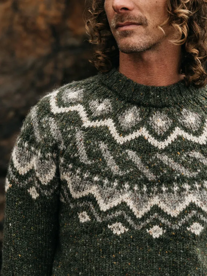 Finisterre Knitwear Men Cormoran Fair Isle Sweater Olive