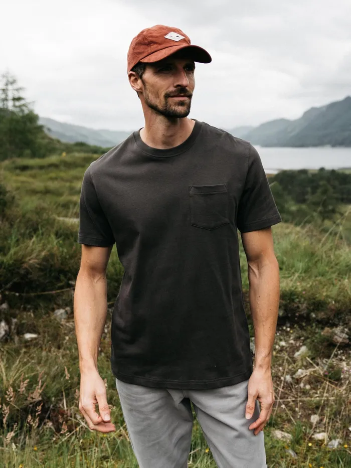 Finisterre TShirts Men Orca Recycled Pocket TShirt Raven Black