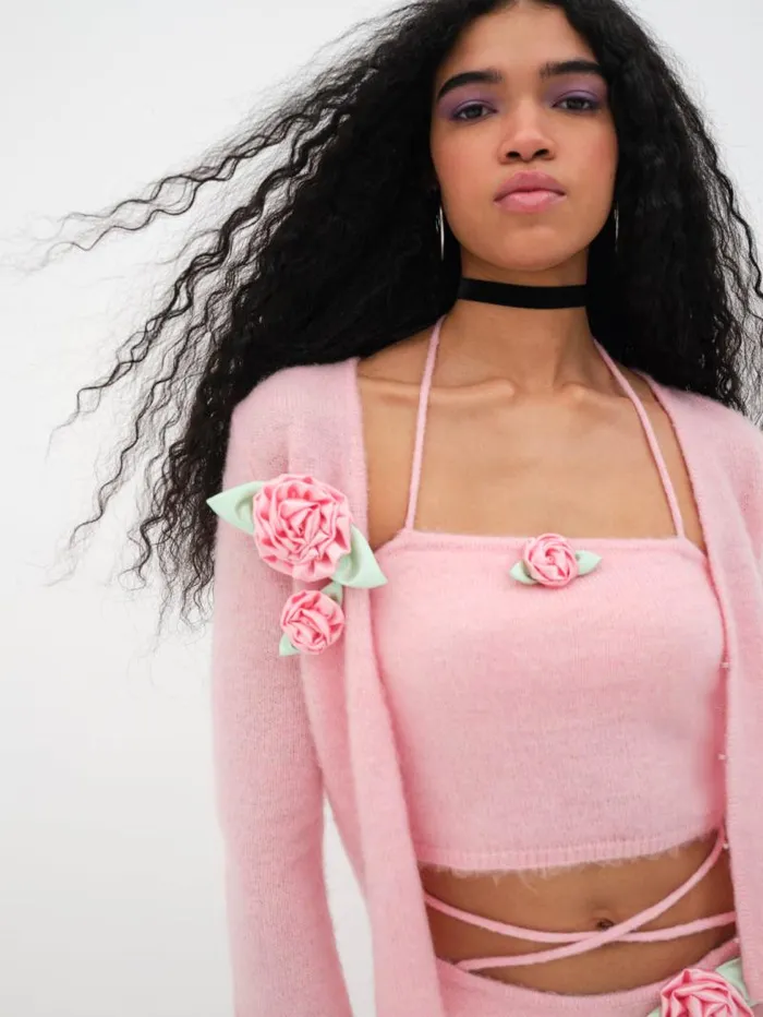 For Love and Lemons Knitwear Savannah Crop Top Pink 8211 Women