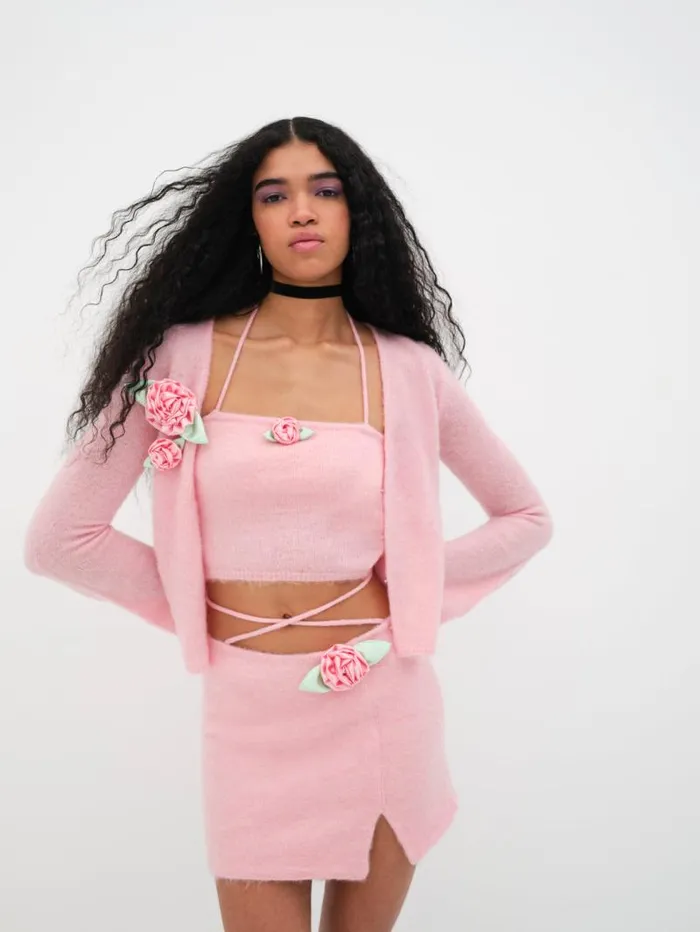 For Love and Lemons Knitwear Savannah Crop Top Pink 8211 Women