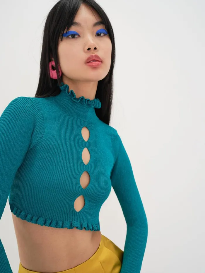For Love and Lemons Tops Lorelei Cropped Sweater Blue 8211 Women