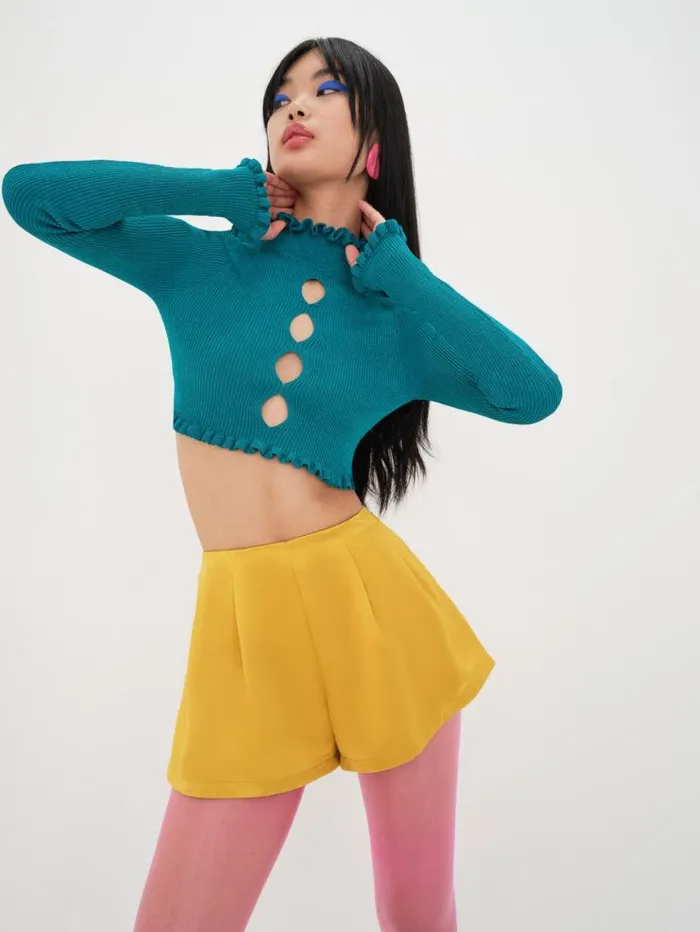 For Love and Lemons Tops Lorelei Cropped Sweater Blue 8211 Women For Love and Lemons Tops Lorelei Cropped Sweater Blue 8211 Women