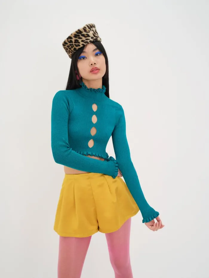 For Love and Lemons Tops Lorelei Cropped Sweater Blue 8211 Women For Love and Lemons Tops Lorelei Cropped Sweater Blue 8211 Women