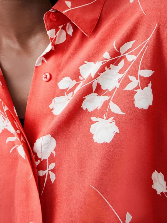 French Connection Alessandra Eco Delphine Long Sleeve Shirt Cayenne Redwhite Women Tops