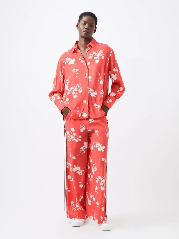 French Connection Alessandra Eco Delphine Long Sleeve Shirt Cayenne Redwhite Women Tops