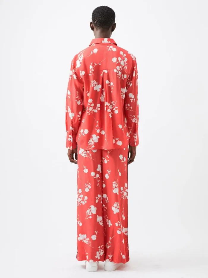French Connection Alessandra Eco Delphine Long Sleeve Shirt Cayenne Redwhite Women Tops