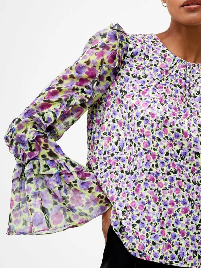 French Connection Alezzia Ely Jacquard Mix Top Sharp Green Women Tops