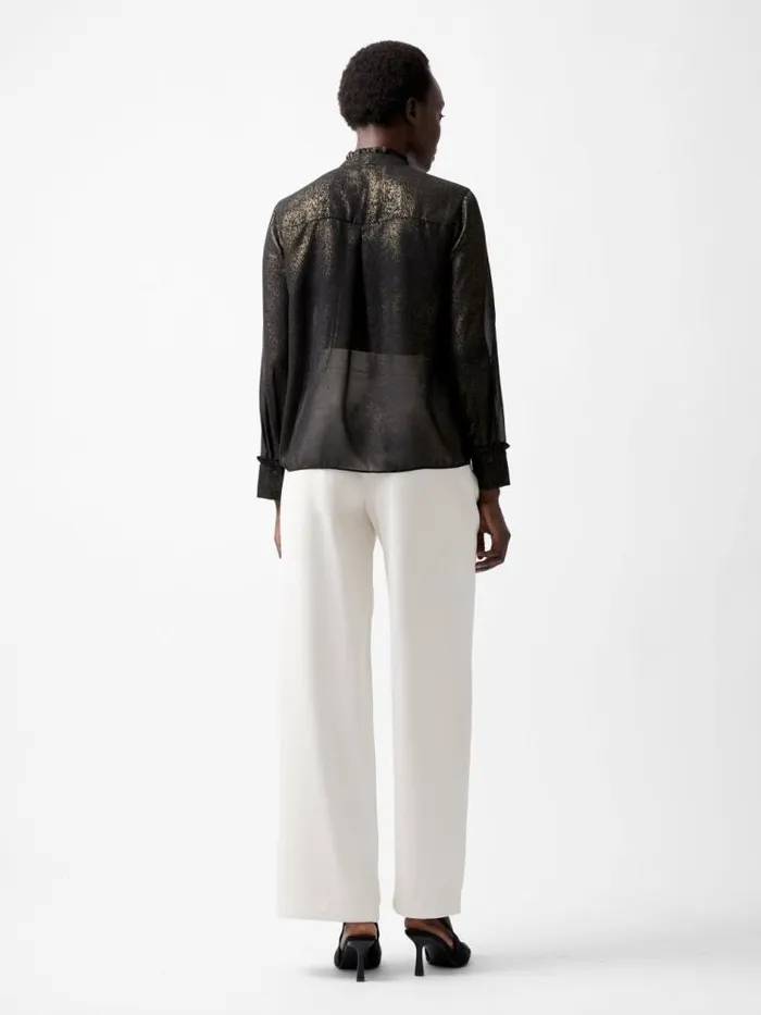 French Connection Alina Foil Georgette Frill Long Sleeve Top Blackbronze Women Tops