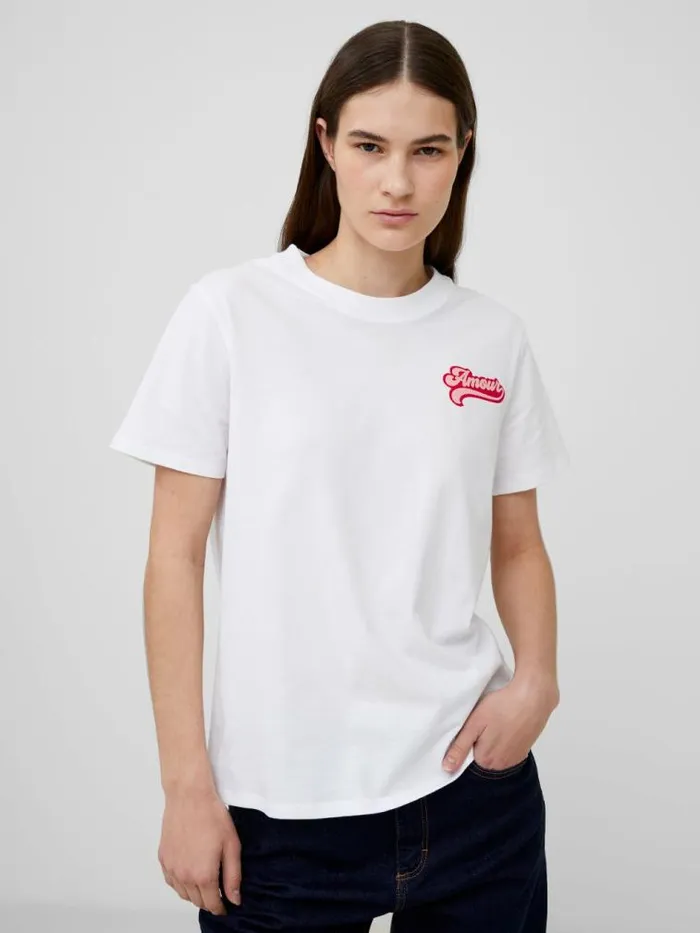 French Connection Amour Graphic TShirt Linen White Women Tops