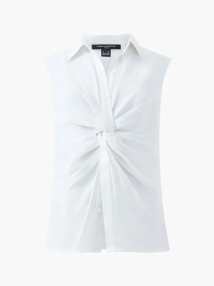 French Connection Aofie Linen Twist Front Shirt Summer White Women Tops