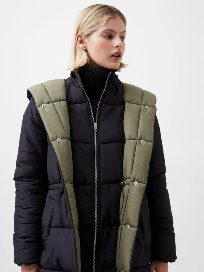 French Connection Auden Double Front Puffer Coat Blackouttarmac Khak Women Coats and Jackets