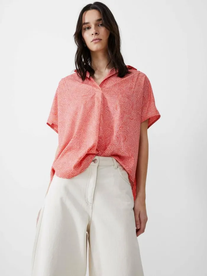French Connection Bernice Crepe Light Popover Shirt Mandarinseapinkivr Women Tops
