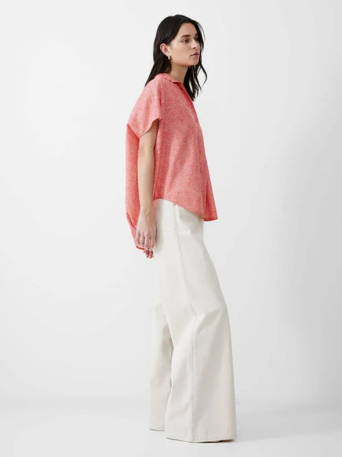French Connection Bernice Crepe Light Popover Shirt Mandarinseapinkivr Women Tops