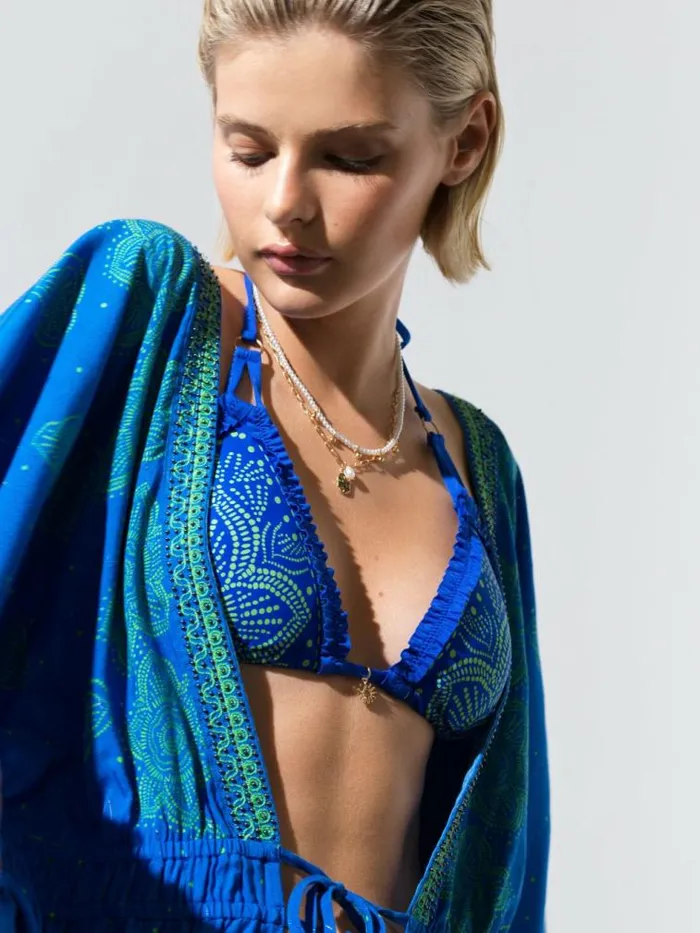French Connection Blue Mosaic Kimono Blue Women Coats and Jackets