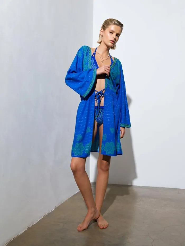 French Connection Blue Mosaic Kimono Blue Women Coats and Jackets