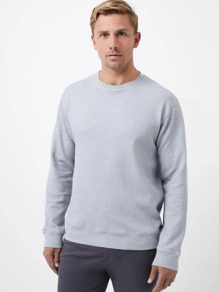 French Connection Box Waffle Crew Neck Jumper Grey Men Knitwear