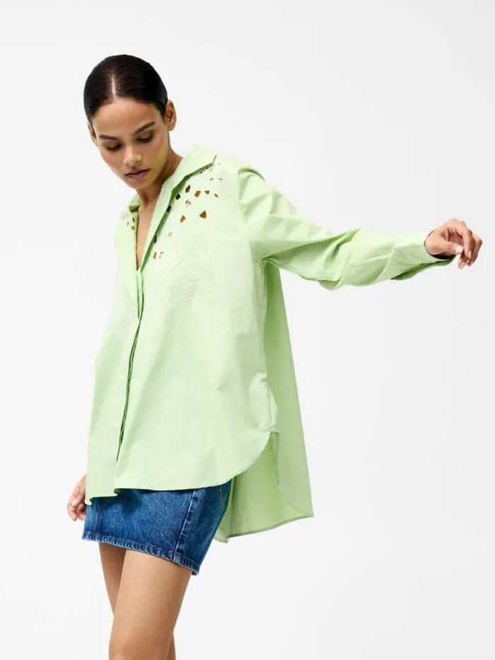 French Connection Cambria Cotton Long Sleeve Broderie Shirt Apple Green Women Tops French Connection Cambria Cotton Long Sleeve Broderie Shirt Apple Green Women Tops