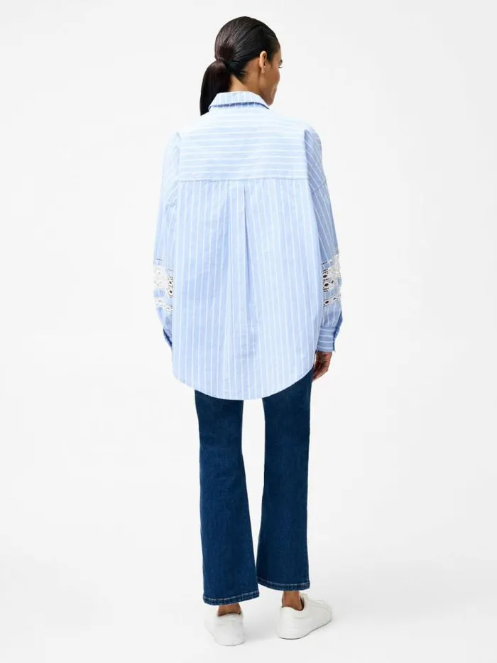 French Connection Cambria Cotton Stripe Embroidered Popover Shirt Bluewhite Women Tops