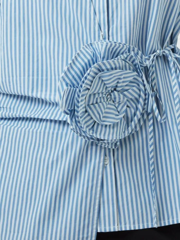 French Connection Cambria Cotton Striped Corsage Shirt Bluewhite Women Tops