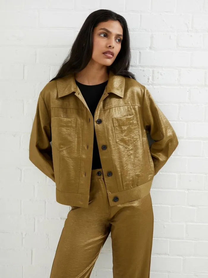 French Connection Cammie Shimmer Jacket Nutria Women Coats and Jackets