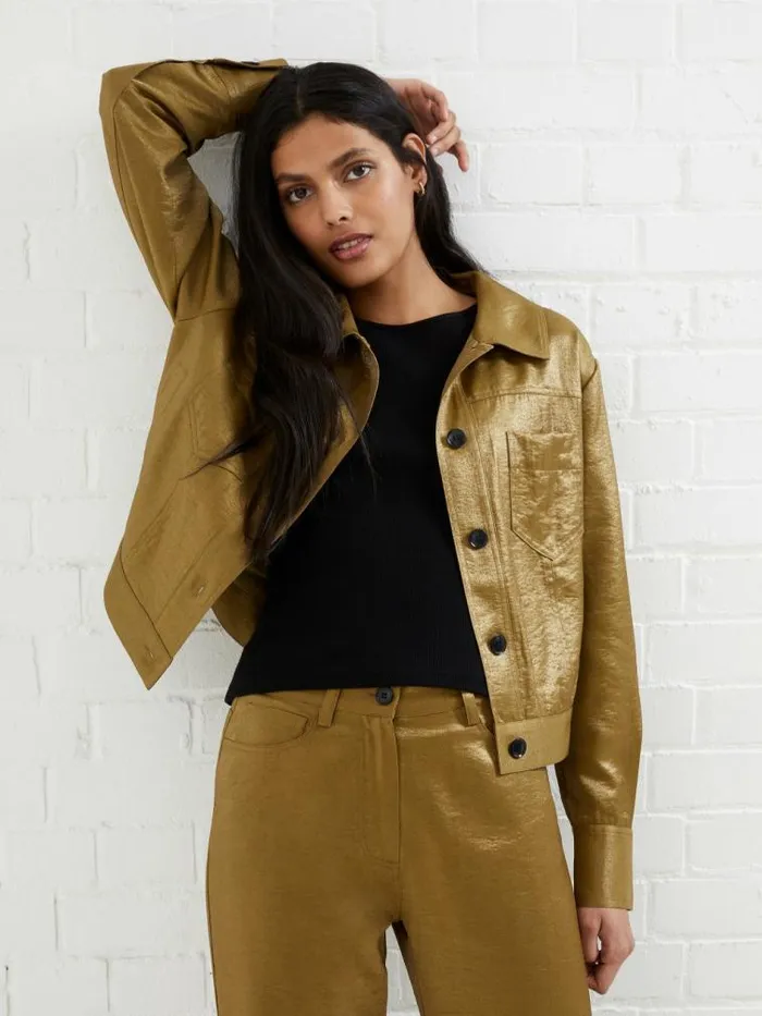 French Connection Cammie Shimmer Jacket Nutria Women Coats and Jackets